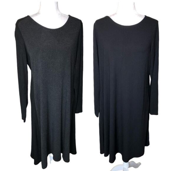 Set of 2 Eileen Fisher Viscose Stretch Knit Long Sleeve Shift Midi Dress Black L - Picture 1 of 10